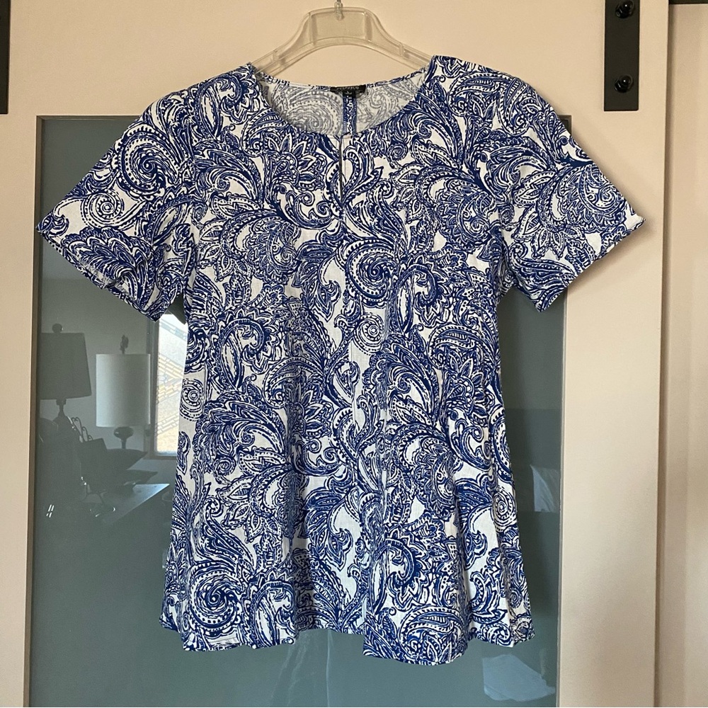 Jones New York . Blue and White Paisley Women's Top